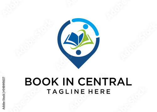Illustration Map pin book logo, library location icon design, book store pointer symbol - Vector