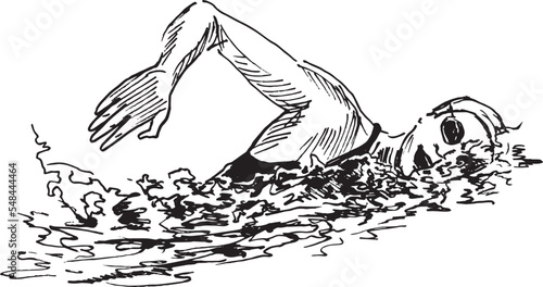 Hand drawn sketch of a swimmer. Vector illustration.