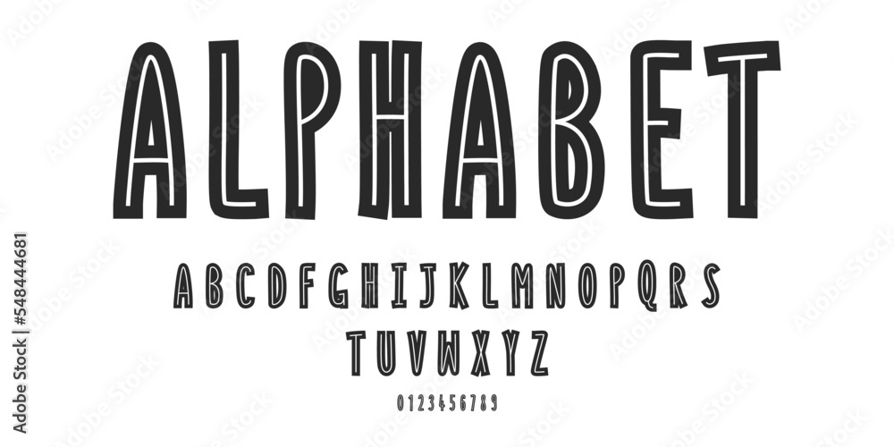 Font Alphabet. Template Font Alphabet. Alphabet and Numbers of one to nine. Font in modern design. Vector illustration
