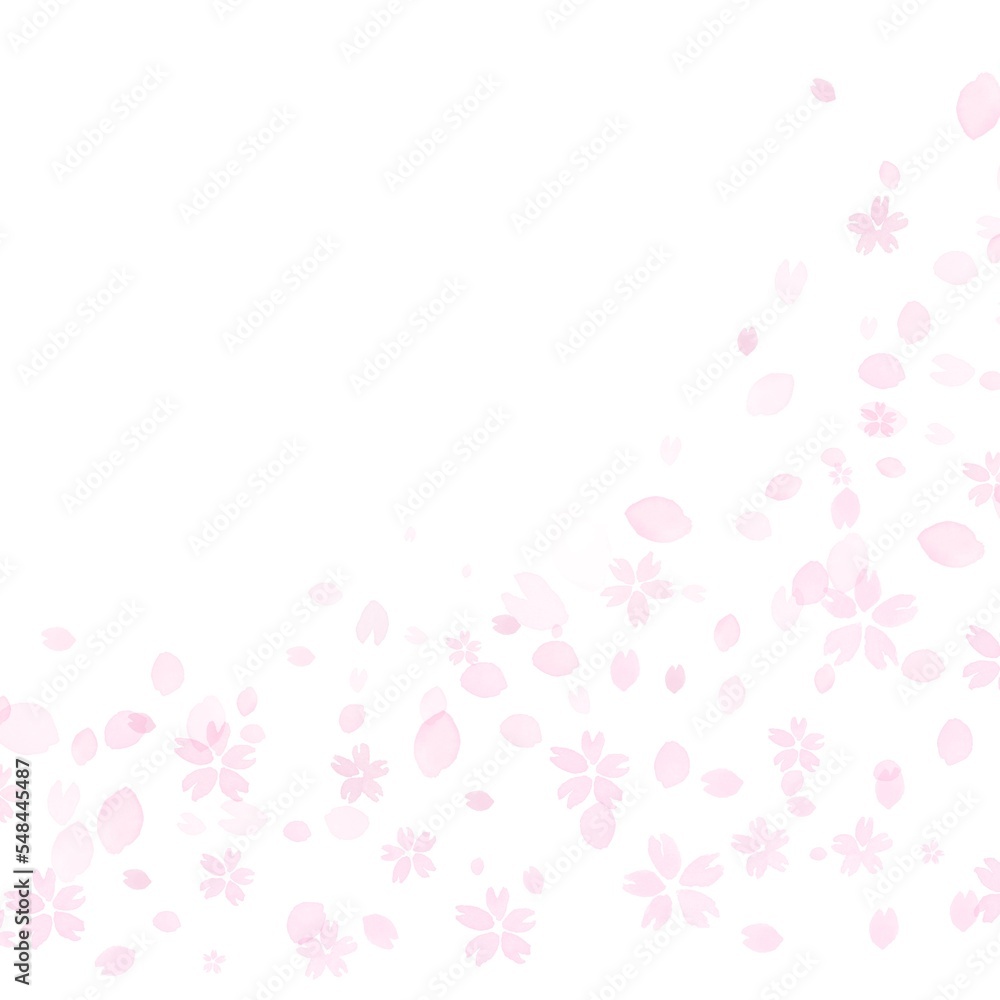 桜の花びらが舞う水彩画イラスト