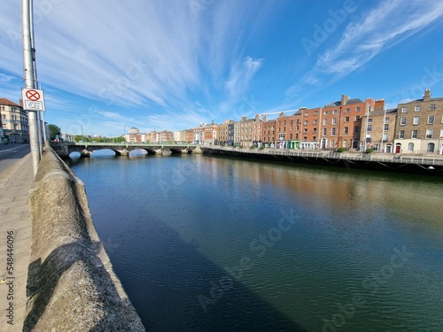 Photography Line of buildings from a river in Dublin
