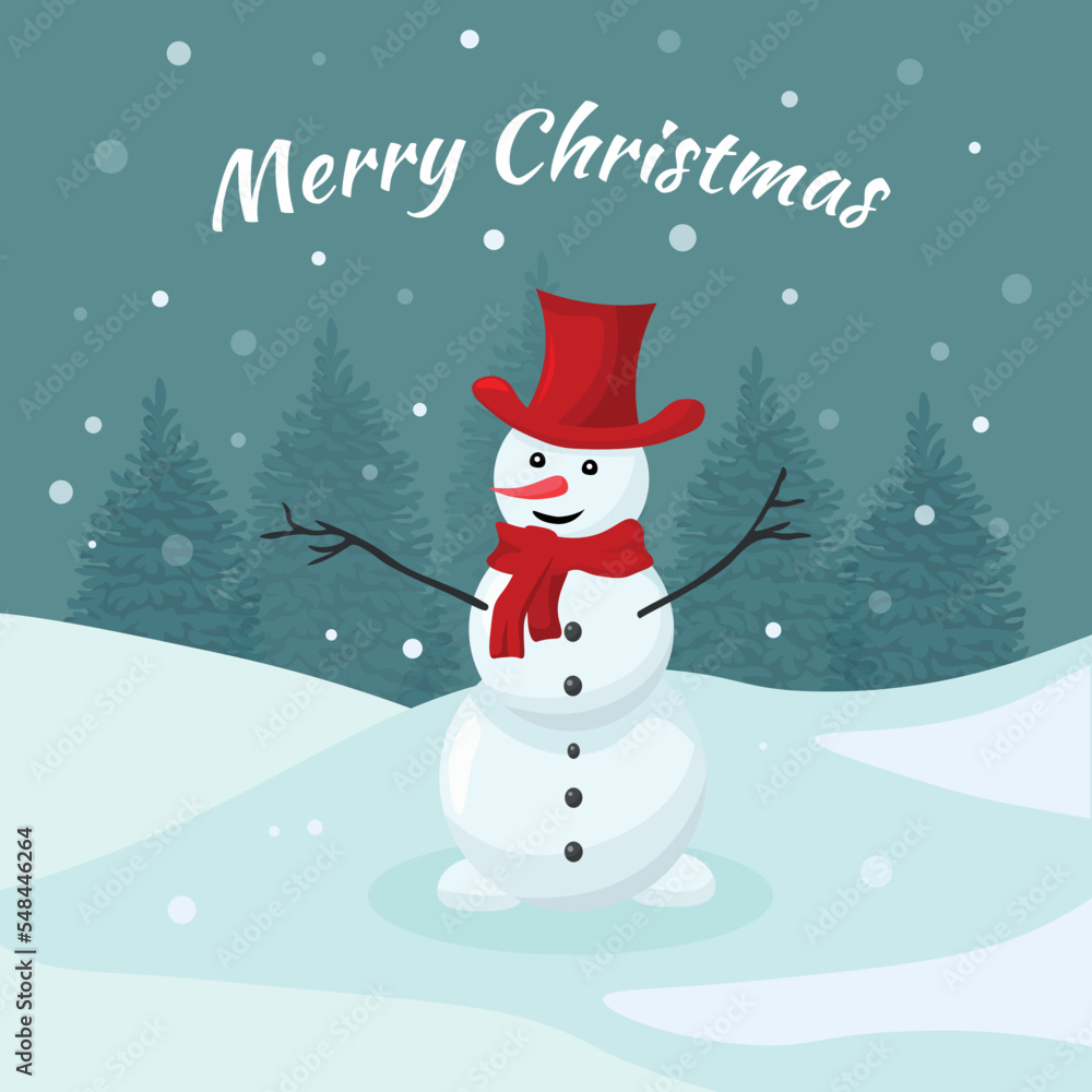Merry Christmas card with the image of a snowman Merry Christmas card with the image of a snowman