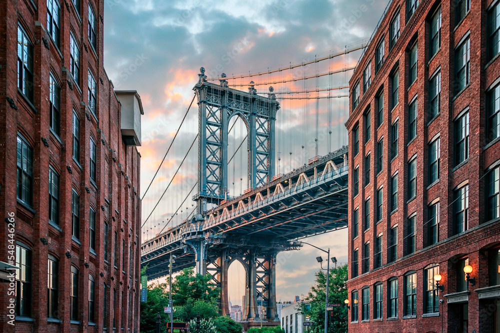 Fototapeta premium Manhattan Bridge viewed from the Brooklyn district in New York City