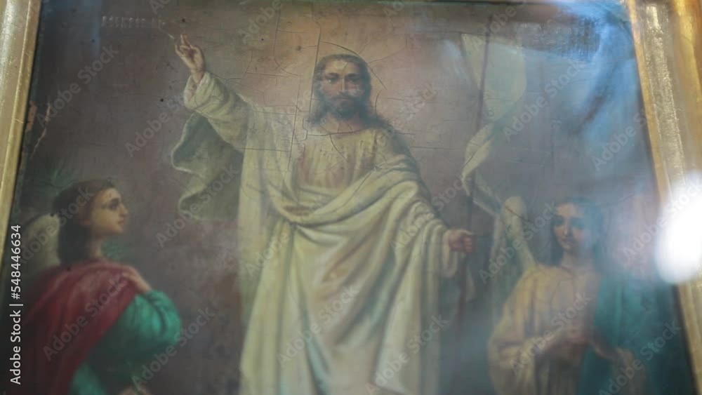 Antique old ancient icon of Jesus Christ in the Orthodox Christian Church in Ukraine. Antique old ancient icon of Jesus Christ in the Orthodox Christian Church in Ukraine.