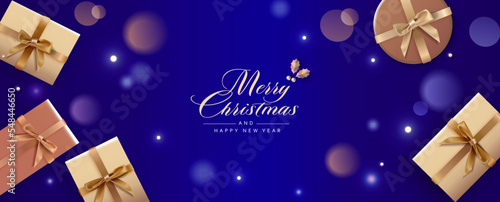 クリスマスと豪華なギフトのベクターイラスト背景　雪の結晶