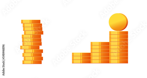 Coins stack icon vector, metal money cash pile heap as growth graph golden isolated clipart graphic, penny cents tower chart isolated on white background image photo