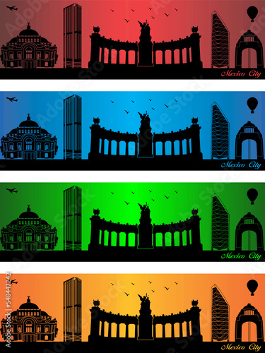 Mexico City in a four different colors - illustration   Town in colors background