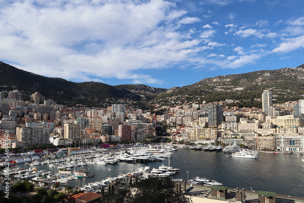 Monaco, Monaco - 11.19.2022 : View of Port Hercule in Monaco on a sunny day