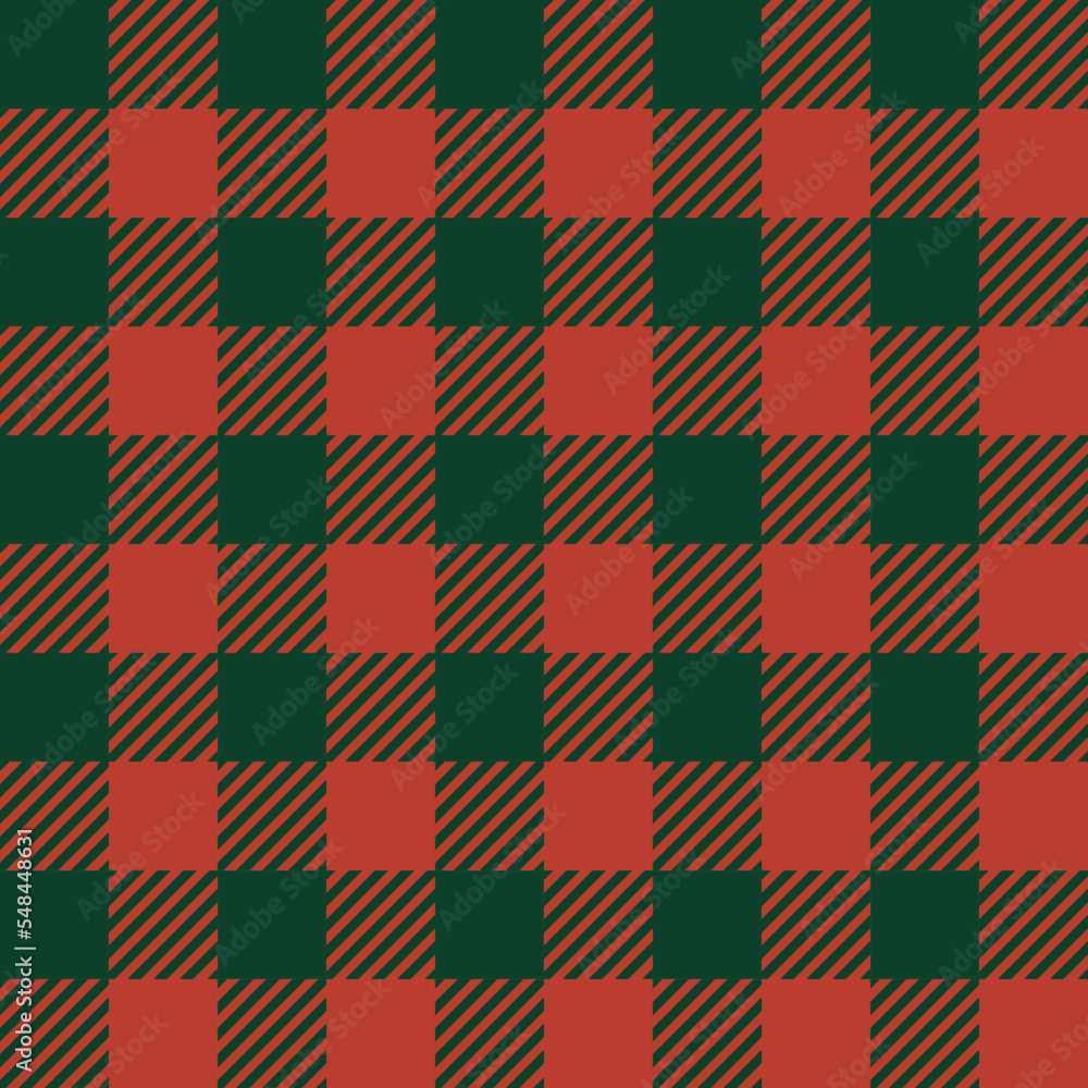 Classic Buffalo Plaid Lumberjack ornament seamless pattern background. red and green checkered pattern, flannel fabric shirt print. Winter Christmas tartan backdrop.
