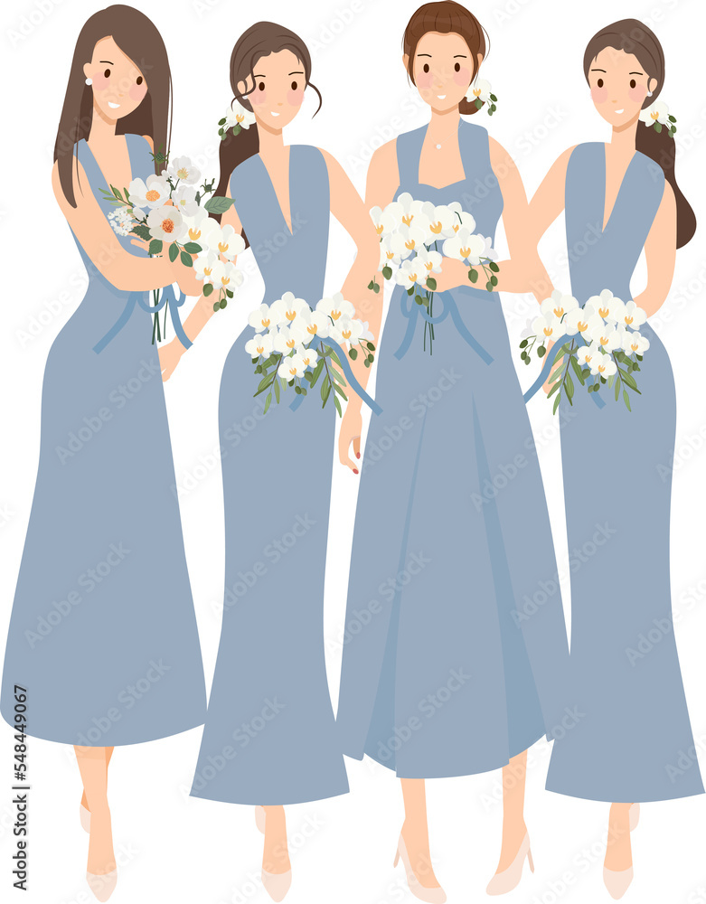 beautiful happy bride and bridesmaid in blue gown wedding ceremony beautiful happy bride and bridesmaid in blue gown wedding ceremony