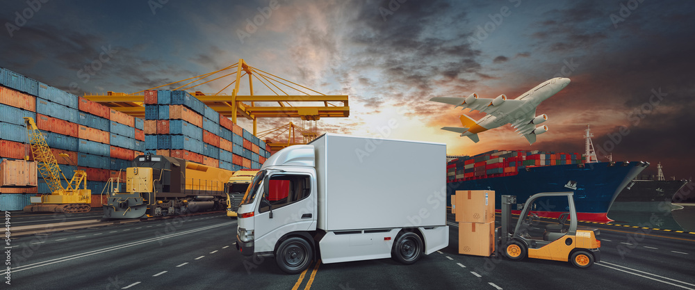 Naklejka premium Logistics and transport of cargo container ships