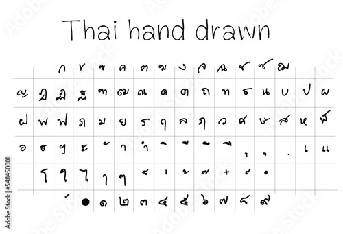 Thai Font. Thai hand drawn. Thai Number. The use of text fonts  thai alphabet