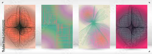 Minimal Minimal Geometric Vector Poster Design with Lines and Gradient Colorful Circles. Collection of Abstract Backgrounds for Covers, Flyers, Templates, Booklets, Cards, Brochures, Branding, etc.
