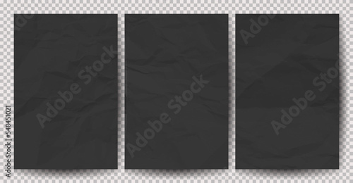 Set of black сlean crumpled papers