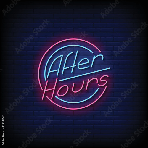 Neon Sign after hours with brick wall background vector
