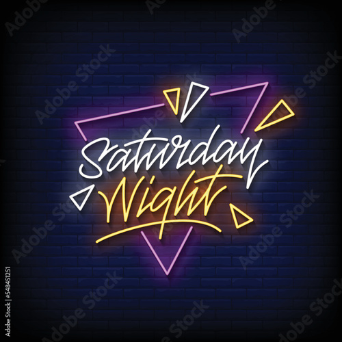 Neon Sign saturday night with brick wall background vector