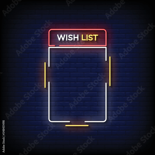 Neon Sign wish list with brick wall background vector