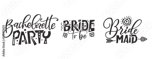 Bride team tribe typography wedding card. Lettering party quote in hand drawn style. Marriage invitation poster. Vector illustration