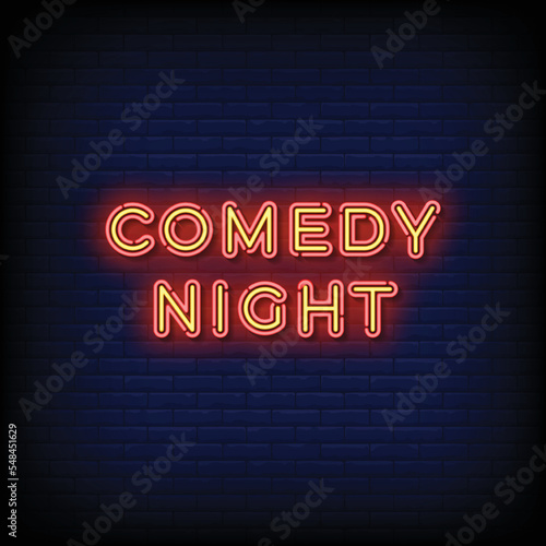 Neon Sign comedy night with brick wall background vector