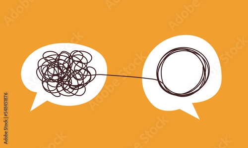 Tangle chaos, psychoterapy concept. Business design in one line, order theory. Doodle graphic spiral solution. Vector object isolated on white background
