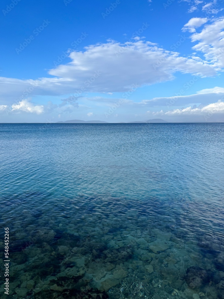 Deep blue seascape, blue sea and blue sky, natural background