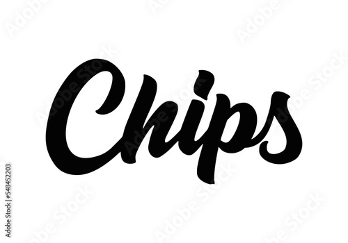 Crispy text, lettering quote hand drawn creative concept for your business. Chips modern style, product. Vector illustration