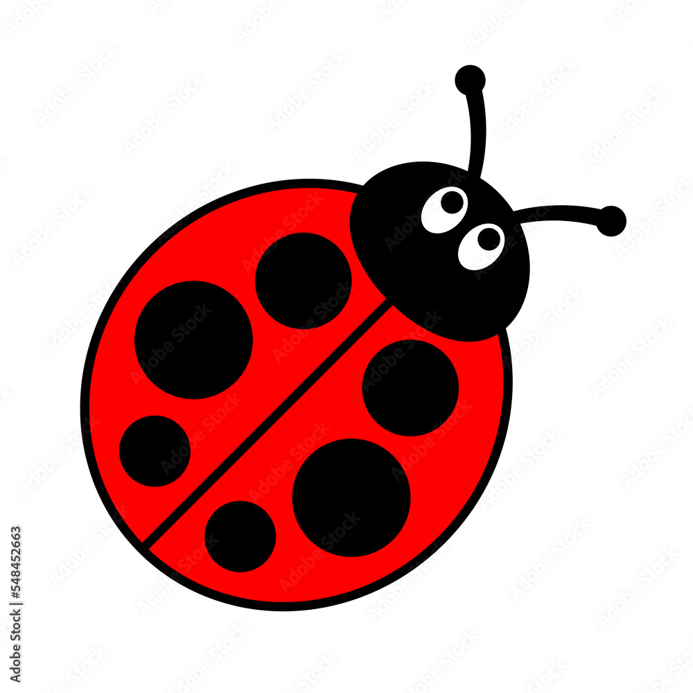 Ladybug or ladybird vector graphic illustration, isolated. Cute simple flat design of black and red lady beetle. Ladybug or ladybird vector graphic illustration, isolated. Cute simple flat design of black and red lady beetle.