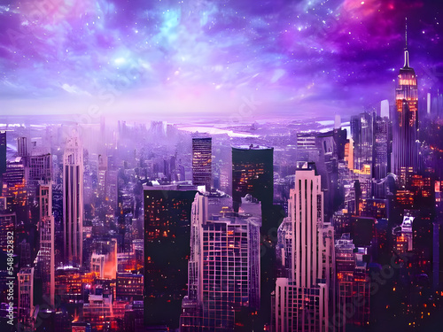 Surreal Megacity Downtown with dramatic Sky. Wallpaper Background, digital art © Treborik ART