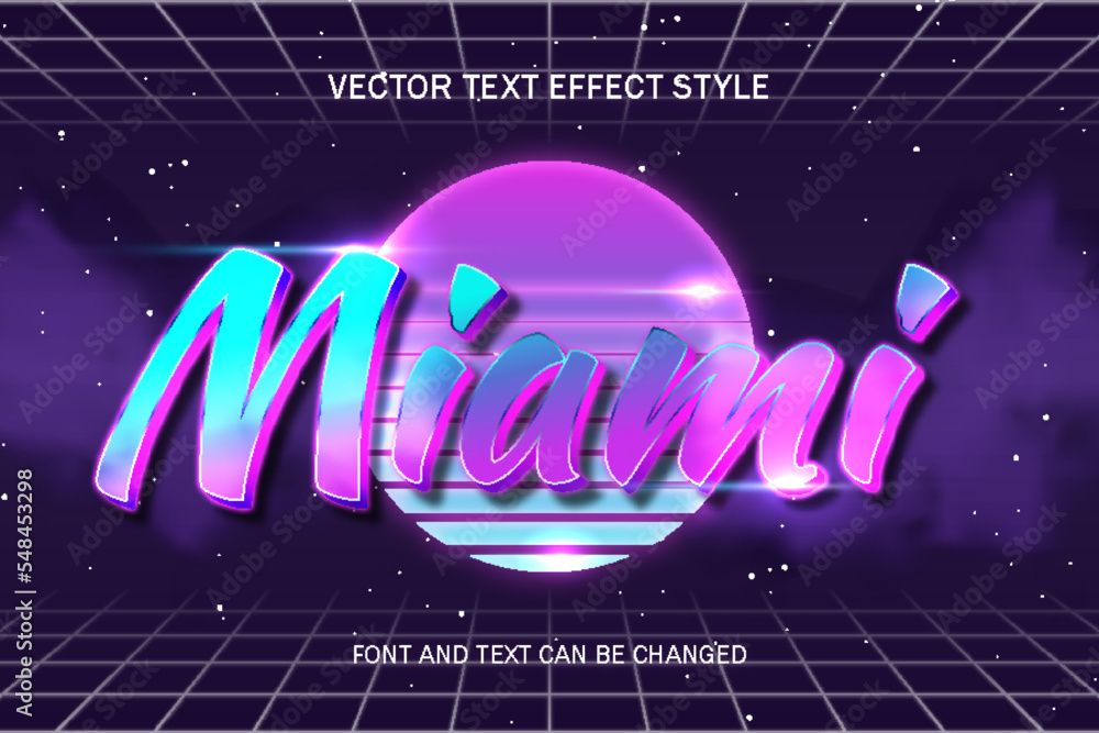 Naklejka premium miami night typography lettering 3d editable text effect font style template retrowave background