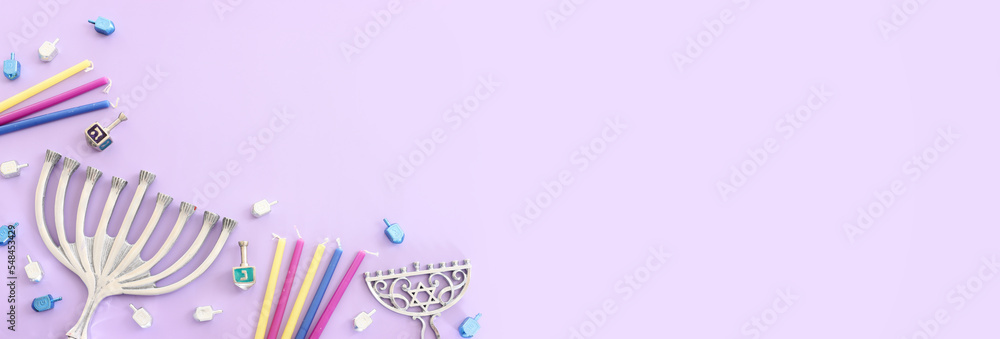 Religion image of jewish holiday Hanukkah background with menorah (traditional candelabra) candles Religion image of jewish holiday Hanukkah background with menorah (traditional candelabra) candles