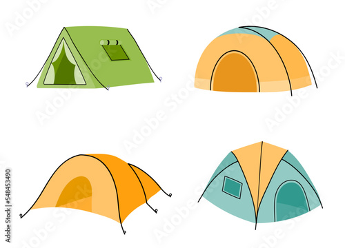 Cartoon camping tents for outdoor activities trekking hiking