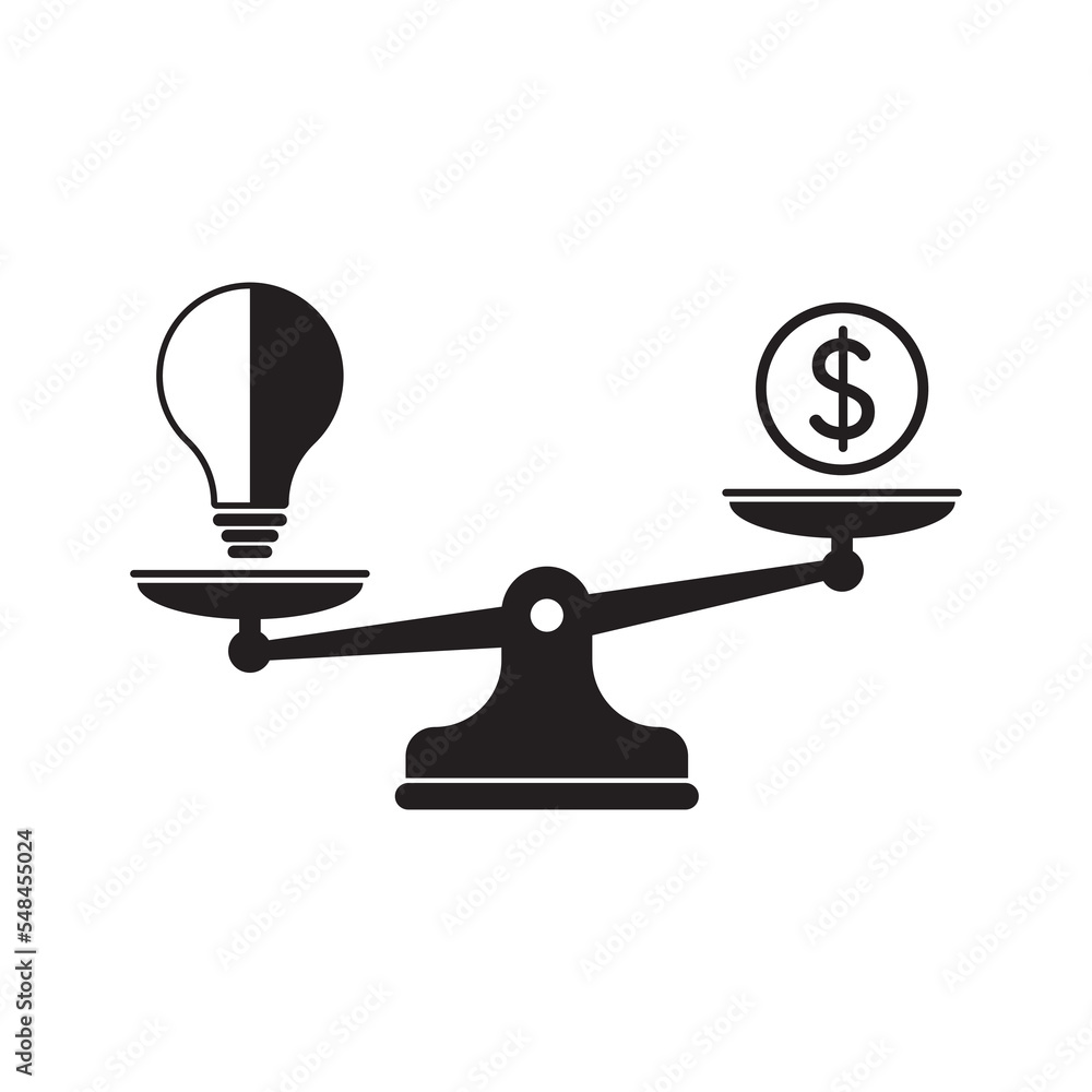 Light bulb idea and money on scales icon. flat design business concept. Light bulb idea and money on scales icon. flat design business concept.
