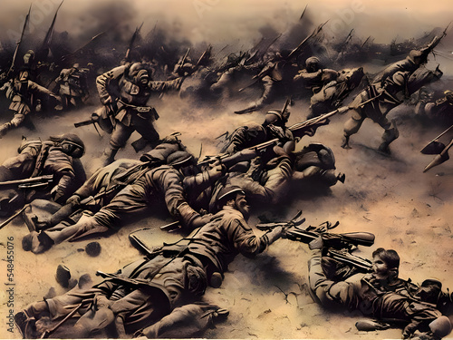 Battle in World War I, illustration painted photo
