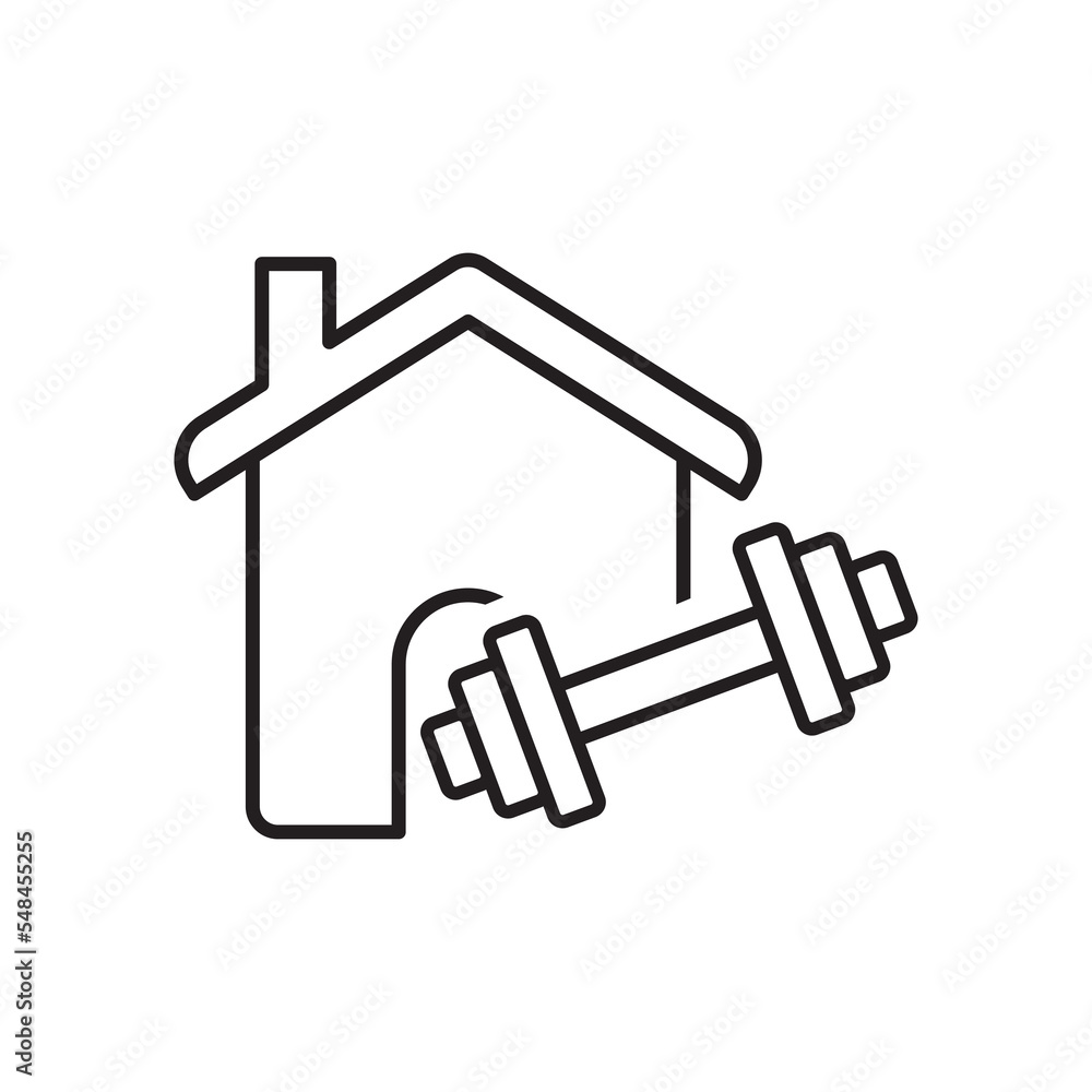 fitness at home icon, gym fit, workout house, training sport exercise, thin line web symbol on white background fitness at home icon, gym fit, workout house, training sport exercise, thin line web symbol on white background