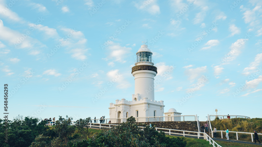 Byron bay lighthouse at sunset ocean view