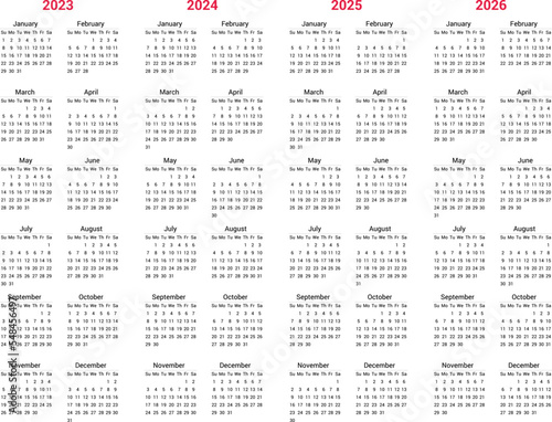 Calendar 2023 vector template layout vector  image. 2023 Yearly English calendar. New year wall planner design. A4  A3 A5 or letter format. Week starts on Sunday.