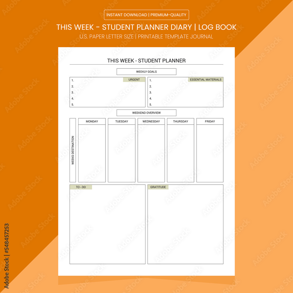 This Week - Student Planner | Student Planner Log Book | Student Planner Notebook Printable Template This Week - Student Planner | Student Planner Log Book | Student Planner Notebook Printable Template