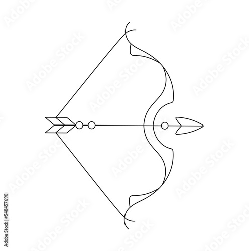 Vector isolated bow with stretched arrow simple sagittarius zodiac sign symbol colorless black and white contour thin line easy drawing
