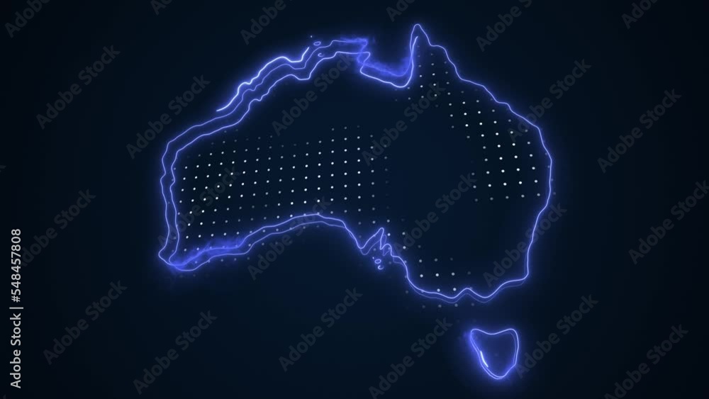 3D Moving Neon Blue Australia Map Borders Outline Loop Background 3D Moving Neon Blue Australia Map Borders Outline Loop Background
