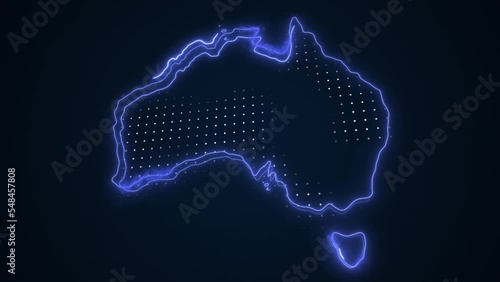 3D Moving Neon Blue Australia Map Borders Outline Loop Background