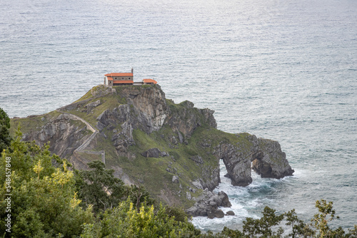 Aerial view of Island (Islet) and the Gaztelugatxe temple in twilight.  Bermeo, Basque Country (Spain). Dragonstone. photo