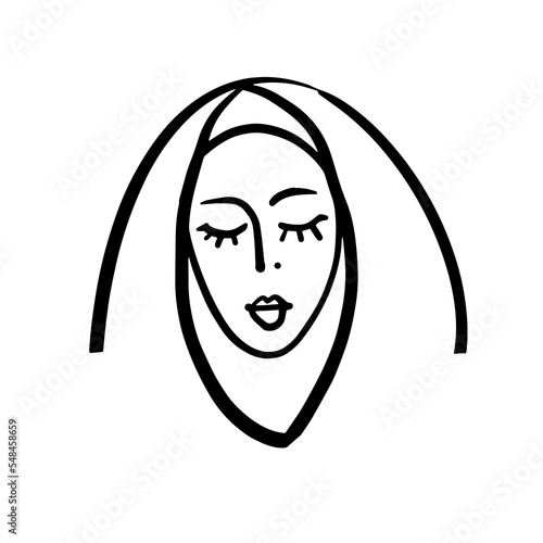 Portrait of a beautiful Oriental woman. Avatar. A simple icon. Vector doodle illustration.