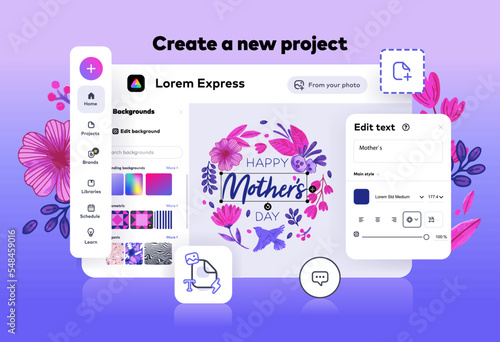 Free Online Photo and Design Tool. Mobile app interface. Web page service that allows you to quickly make a design. Vector illustration.
