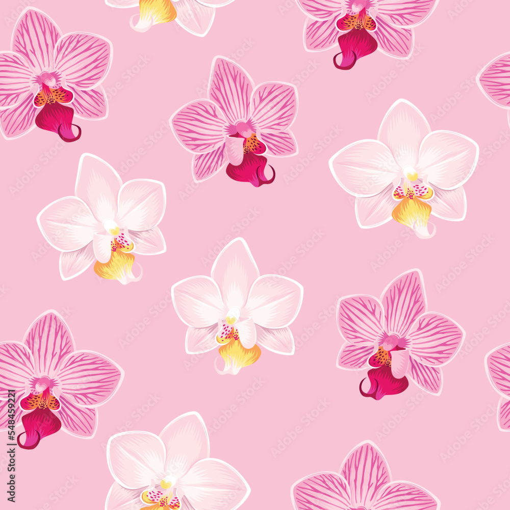 Pink and white orchids vector seamless pattern Pink and white orchids vector seamless pattern