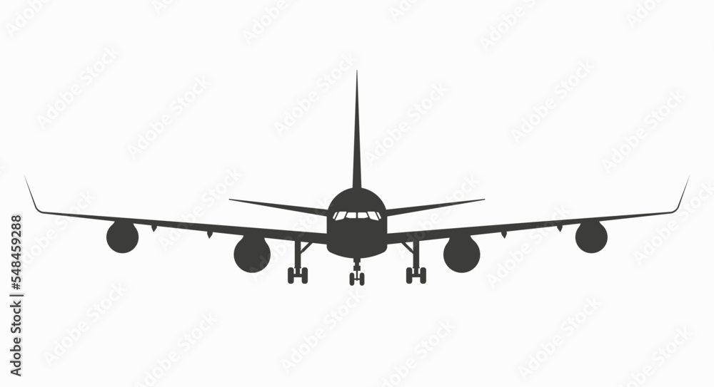 Jet airplane icon, aircraft front view. Flat vector illustration isolated on white Jet airplane icon, aircraft front view. Flat vector illustration isolated on white