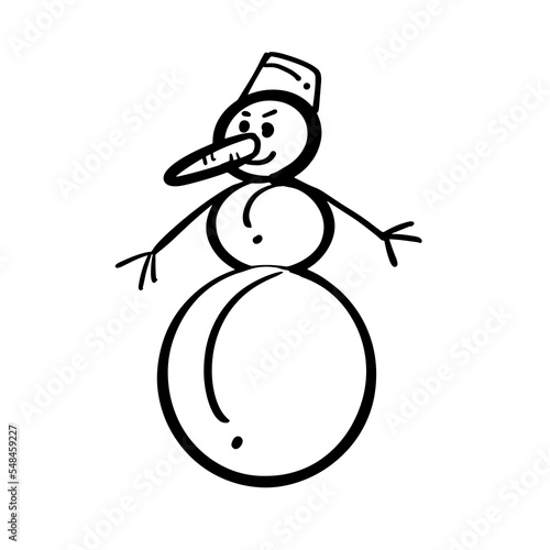 The snowman. Hand-drawn doodle illustration. Vector