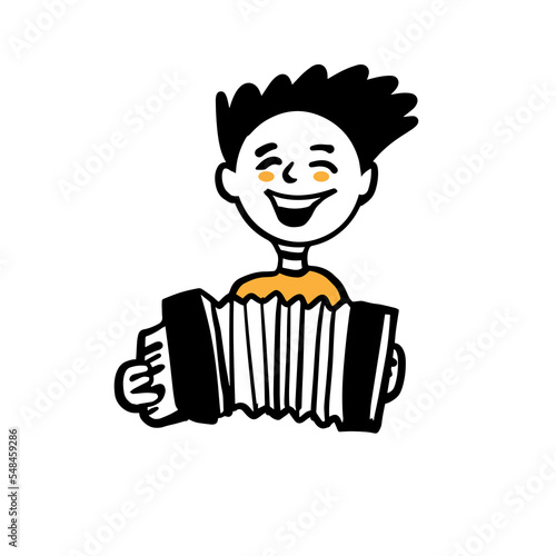 A nice guy plays the accordion. Vector color doodle illustration