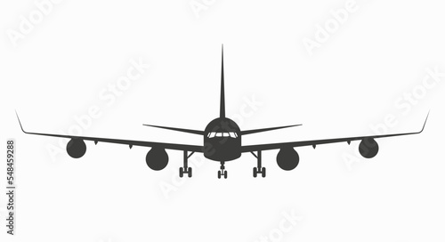 Jet airplane icon, aircraft front view. Flat vector illustration isolated on white
