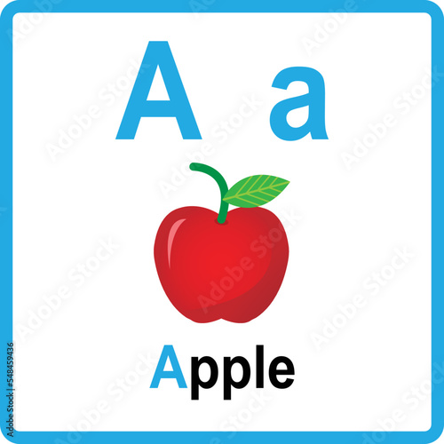 Alphabet A is for Apple vector image. alphabet flash card.