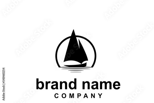 Sailboat on the Ocean Sea Wave Silhouette logo design